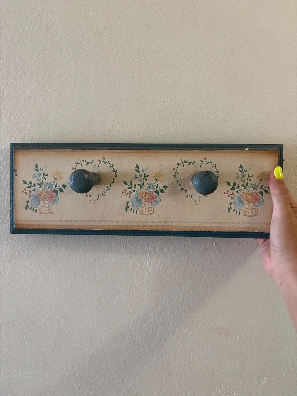 Vintage Hand Painted Floral Wall Hook Rack Grandmacore Cottagecore